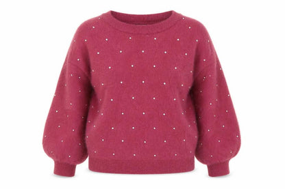 Next Womens Red Round Neck Polka Dot Nylon Pullover Jumper Size 14