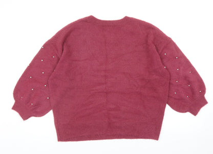 Next Womens Red Round Neck Polka Dot Nylon Pullover Jumper Size 14