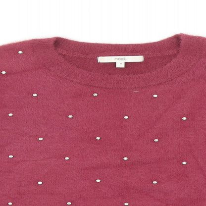 Next Womens Red Round Neck Polka Dot Nylon Pullover Jumper Size 14