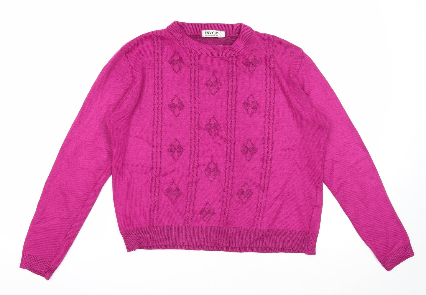 Envy Us Womens Pink Round Neck Acrylic Pullover Jumper Size M