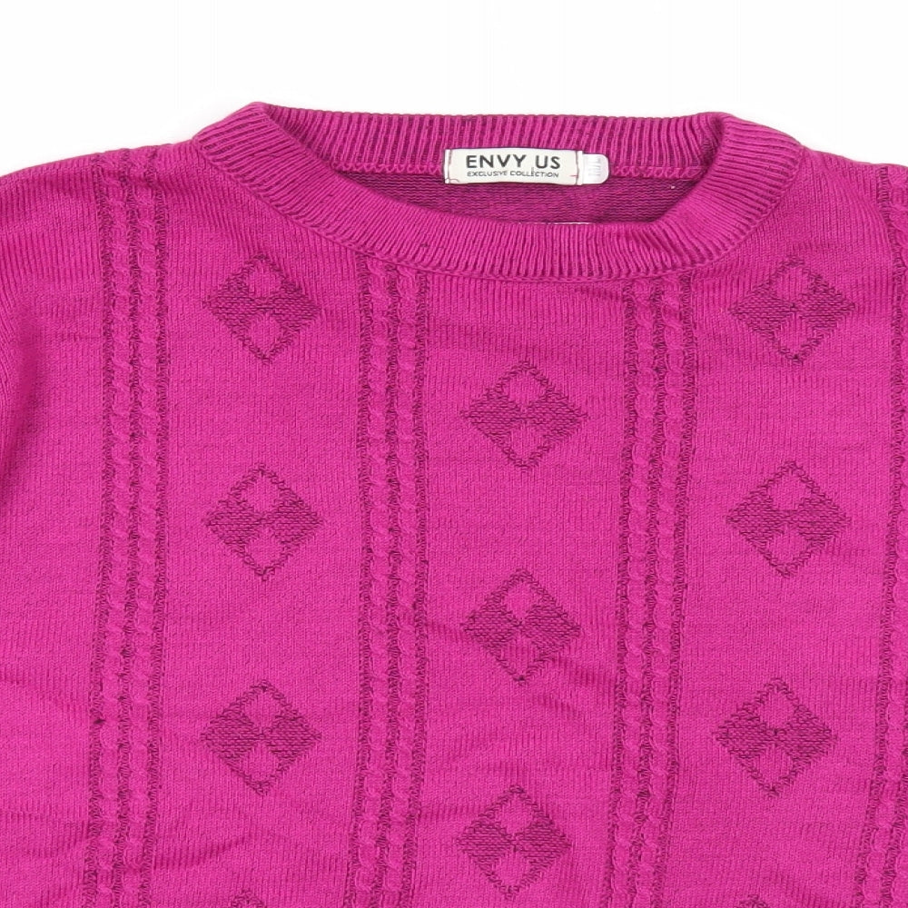 Envy Us Womens Pink Round Neck Acrylic Pullover Jumper Size M
