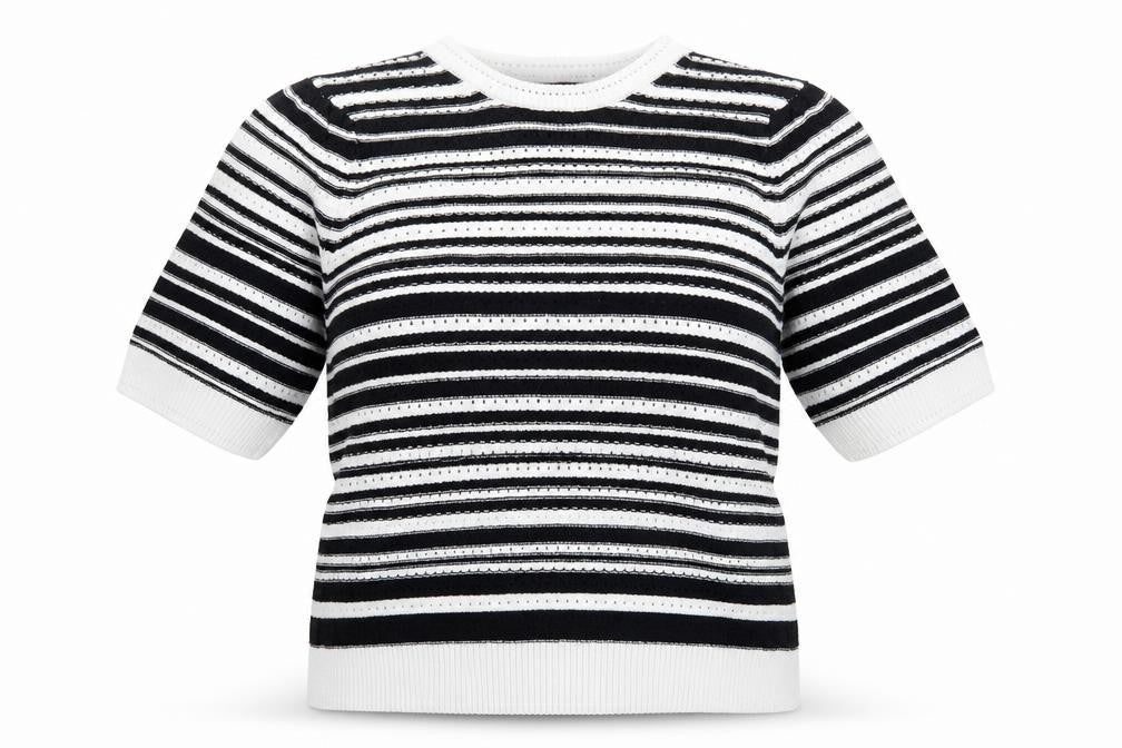 Marks & Spencer Womens White Round Neck Striped Cotton Pullover Jumper Size L