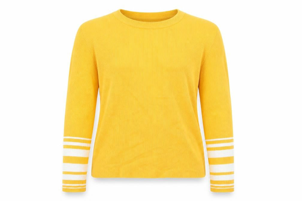 Candy Couture Girls Yellow Round Neck Striped Viscose Pullover Jumper Size 15 Years Pullover