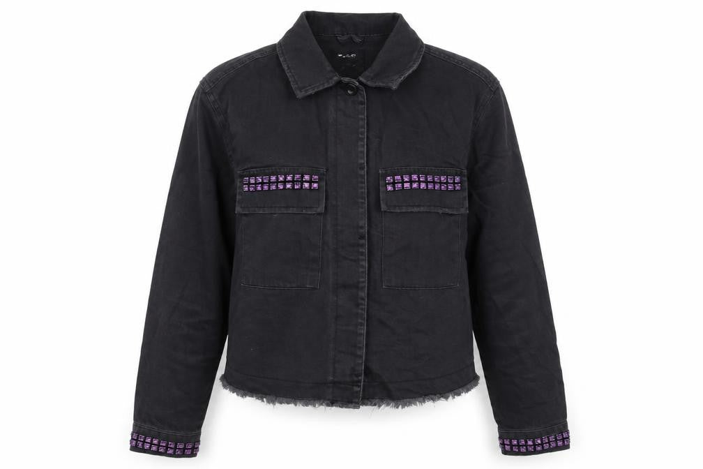 Denim & Co. Womens Black Jacket Size 10 Button
