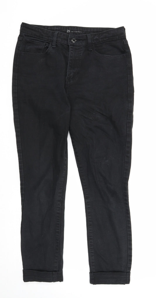 Preworn Womens Black Cotton Straight Jeans Size 29 in L31 in Regular Zip