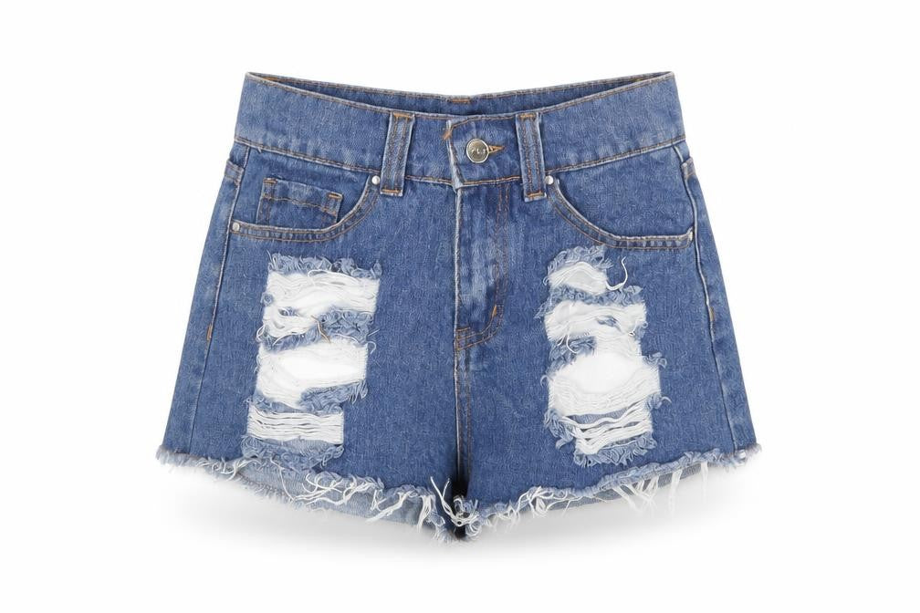 PRETTYLITTLETHING Womens Blue Cotton Cut-Off Shorts Size 4 Regular Zip