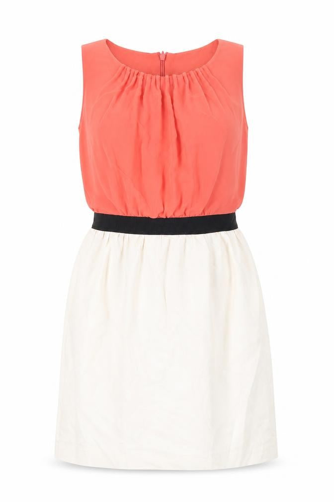 NEXT Womens White Colourblock Polyester Fit & Flare Size 10 Round Neck Zip