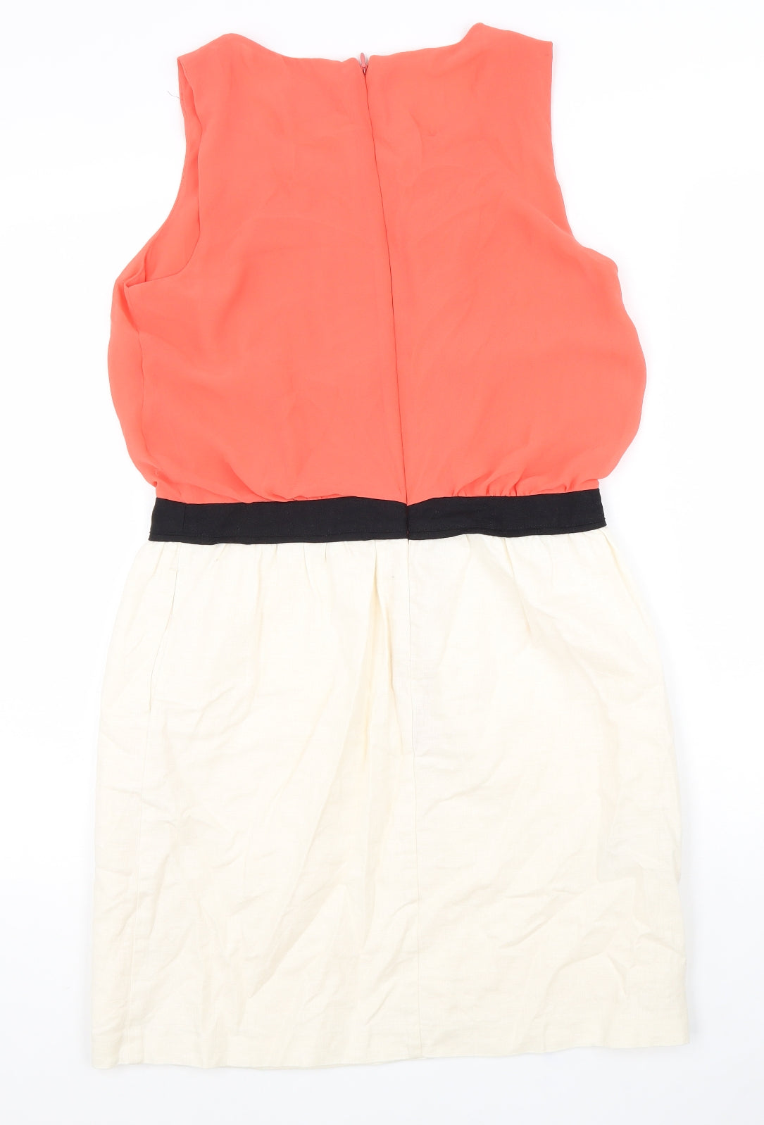 NEXT Womens White Colourblock Polyester Fit & Flare Size 10 Round Neck Zip