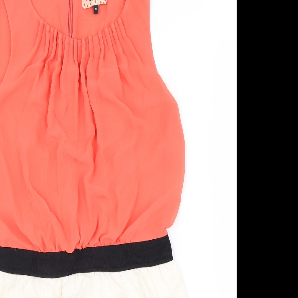 NEXT Womens White Colourblock Polyester Fit & Flare Size 10 Round Neck Zip