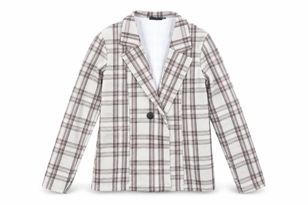PRETTYLITTLETHING Womens Beige Plaid Jacket Size 8 Button