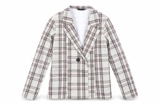 PRETTYLITTLETHING Womens Beige Plaid Jacket Size 8 Button