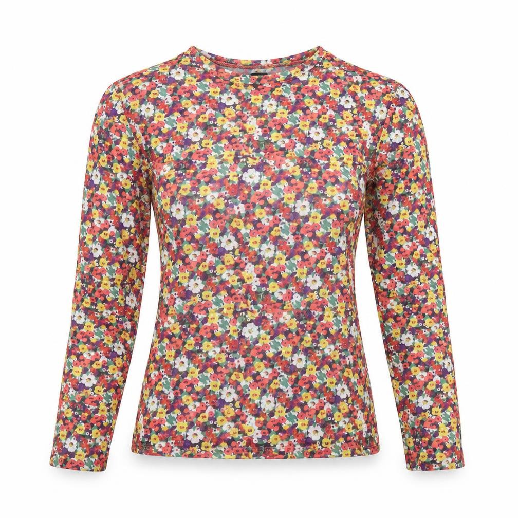 Pull&Bear Womens Multicoloured Floral Polyester Basic Blouse Size M Scoop Neck