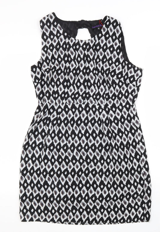 Sugarhill Boutique Womens Black Geometric Polyester A-Line Size XL Round Neck Zip