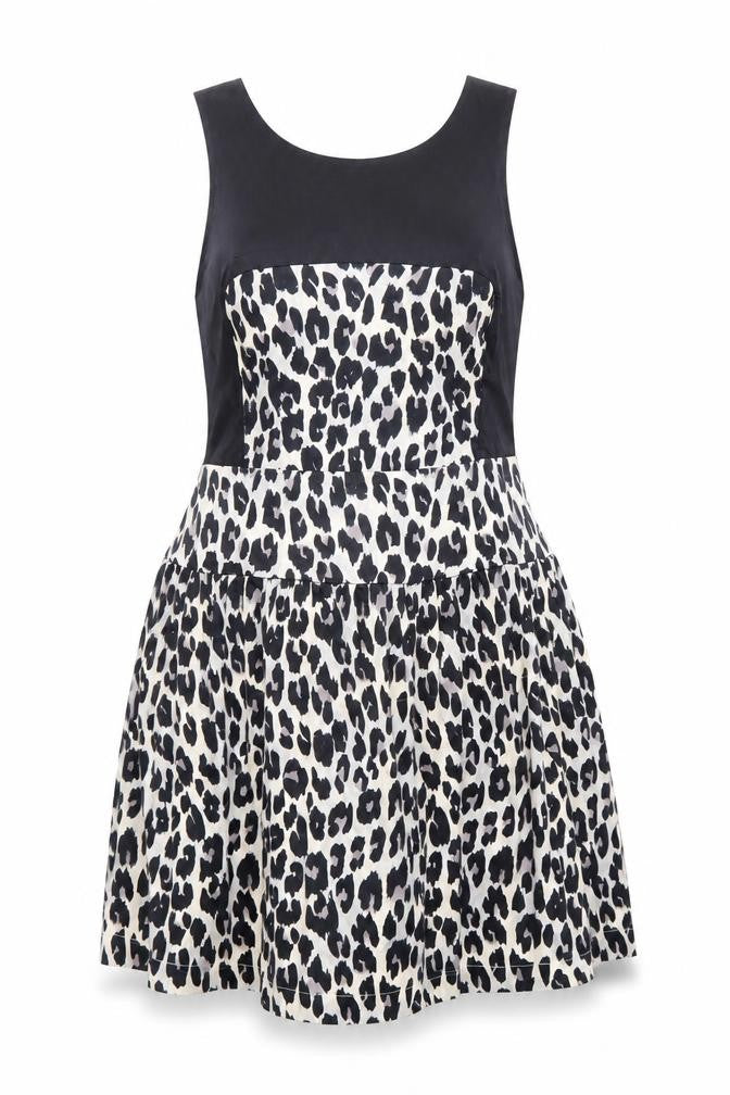 French Connection Womens Beige Animal Print Polyester Fit & Flare Size 16 Round Neck Zip - Leopard Pattern