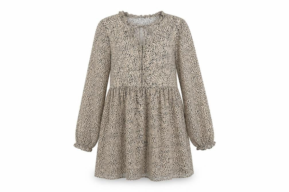 SheIn Womens Beige Animal Print Polyester Fit & Flare Size S V-Neck Drawstring - Leopard Pattern