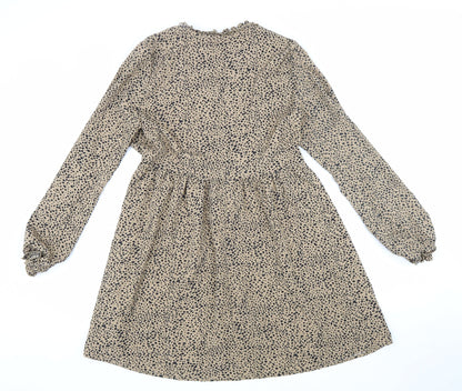 SHEIN Womens Beige Animal Print Polyester Fit & Flare Size S V-Neck Drawstring - Leopard Pattern