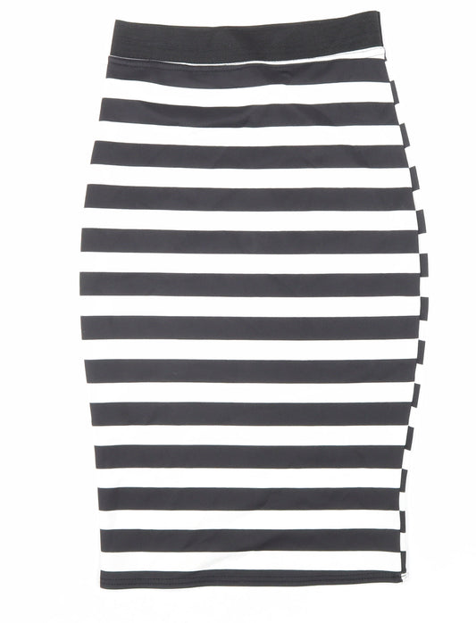 Parisian Collection Womens Black Striped Polyester Straight & Pencil Skirt Size S Hook & Loop
