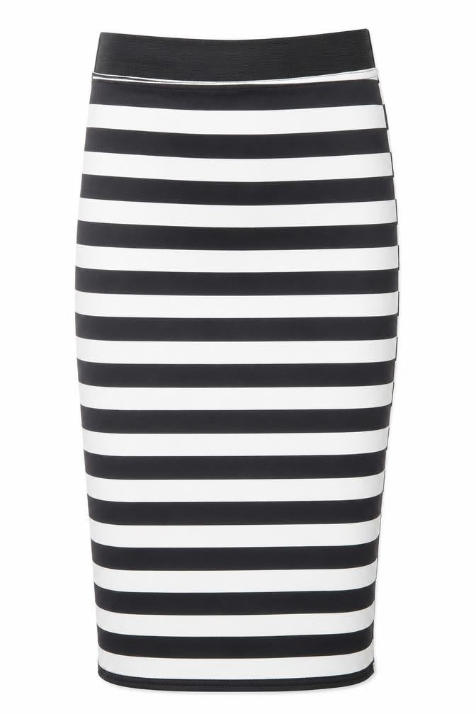 Parisian Collection Womens Black Striped Polyester Straight & Pencil Skirt Size S Hook & Loop