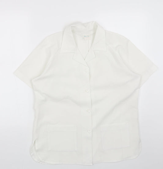 Matilda Jane Womens White Polyester Basic Button-Up Size 14 V-Neck
