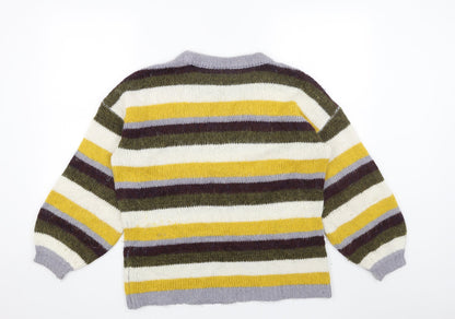 Topshop Womens Multicoloured Roll Neck Striped Acrylic Pullover Jumper Size 8