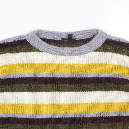 Topshop Womens Multicoloured Roll Neck Striped Acrylic Pullover Jumper Size 8