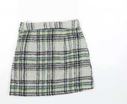 Primark Womens Grey Plaid Polyester Mini Skirt Size 4 Zip