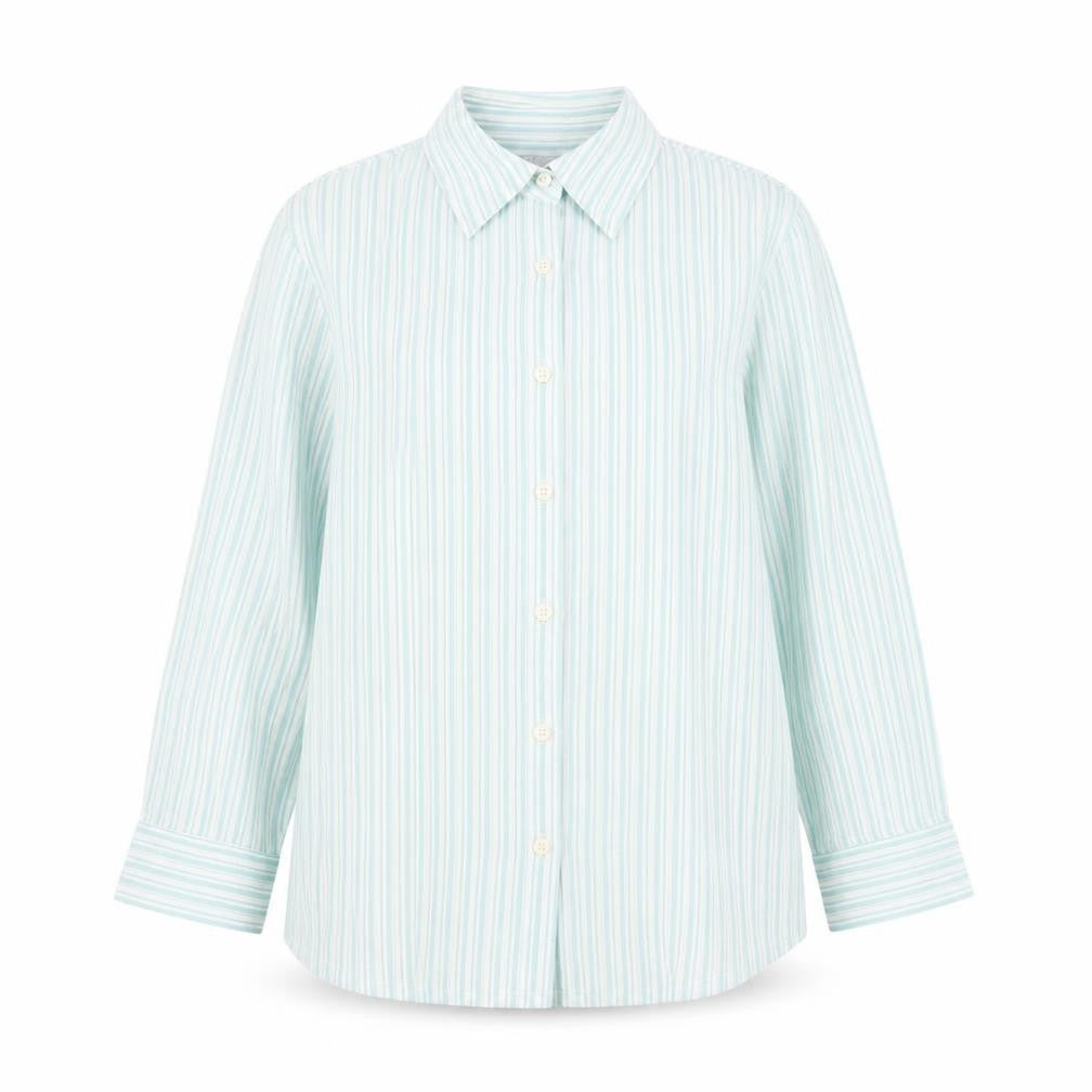 SOLUTIONS Womens Blue Striped Viscose Basic Button-Up Size 14 V-Neck