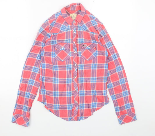 Hollister Womens Pink Plaid Cotton Basic Button-Up Size XS Collared