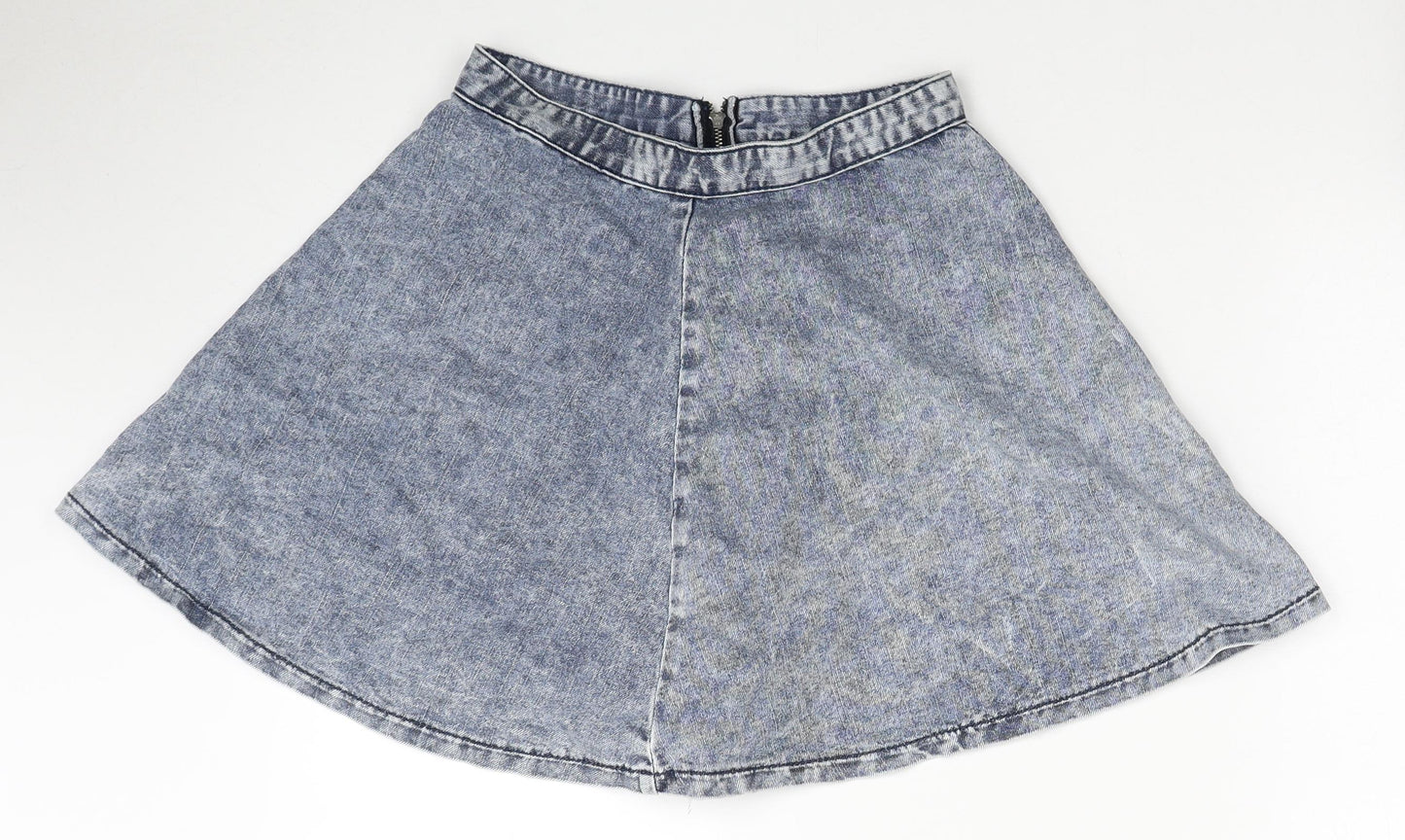 Topshop Womens Blue Cotton Mini Skirt Size 8 Zip