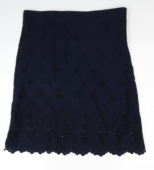 Preworn Womens Blue Geometric Polyester Straight & Pencil Skirt Size 36 in Zip