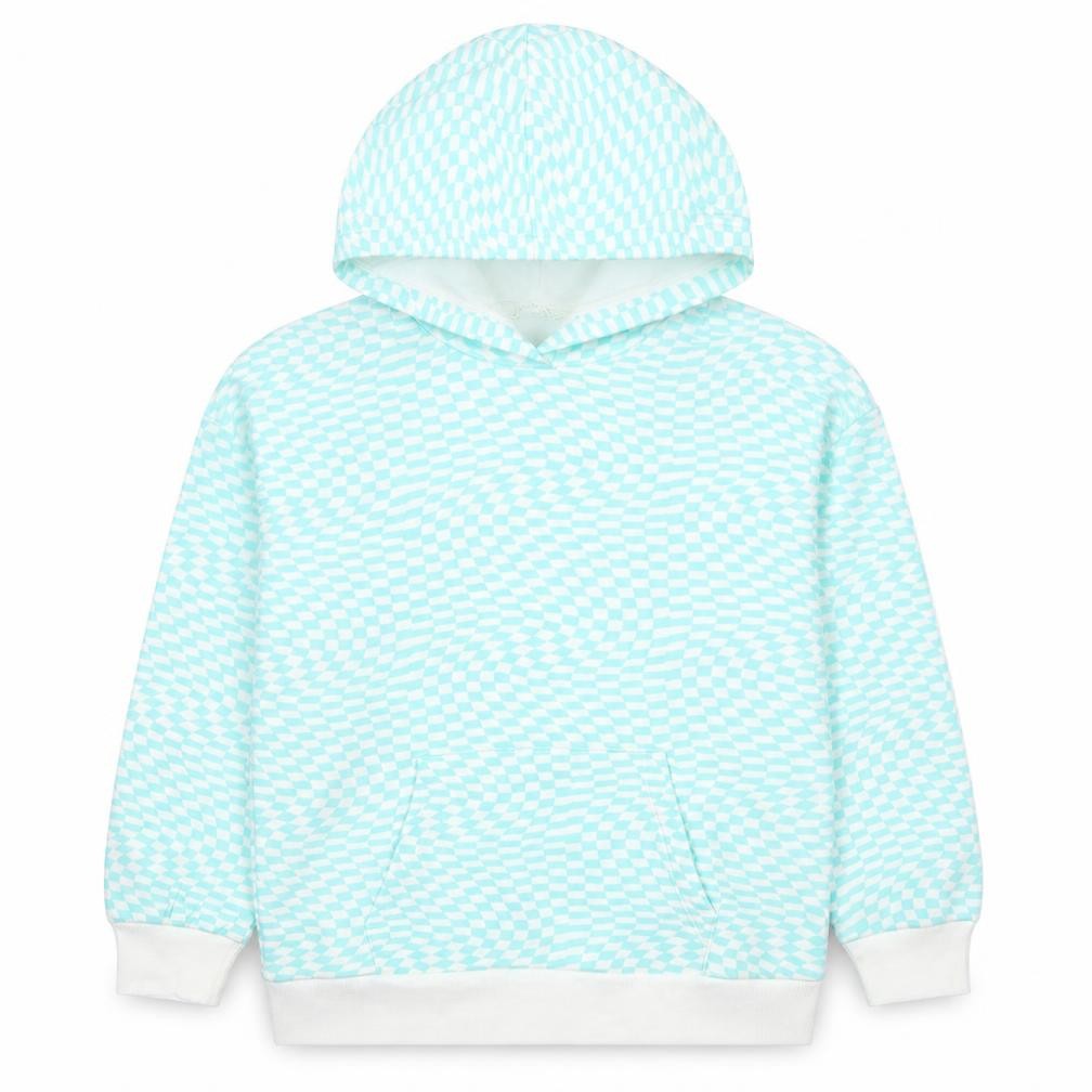 Marks & Spencer Girls Blue Plaid Cotton Pullover Hoodie Size 9-10 Years Pullover