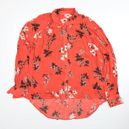 Marks & Spencer Womens Red Geometric Viscose Basic Button-Up Size 14 V-Neck