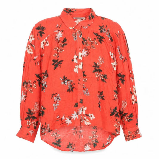 Marks and Spencer Womens Red Geometric Viscose Basic Button-Up Size 14 V-Neck