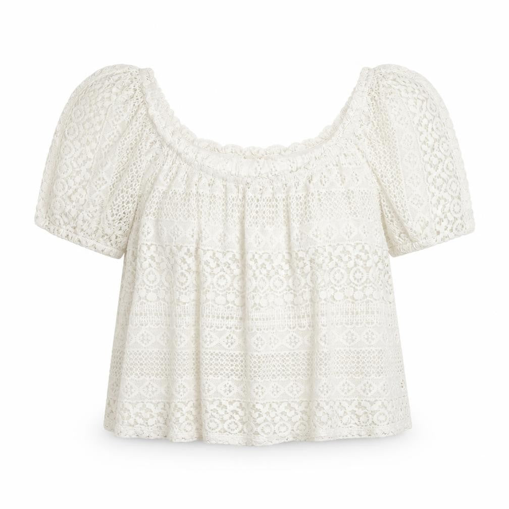 FOREVER 21 Womens White Geometric Cotton Basic Blouse Size M Square Neck - Bardot