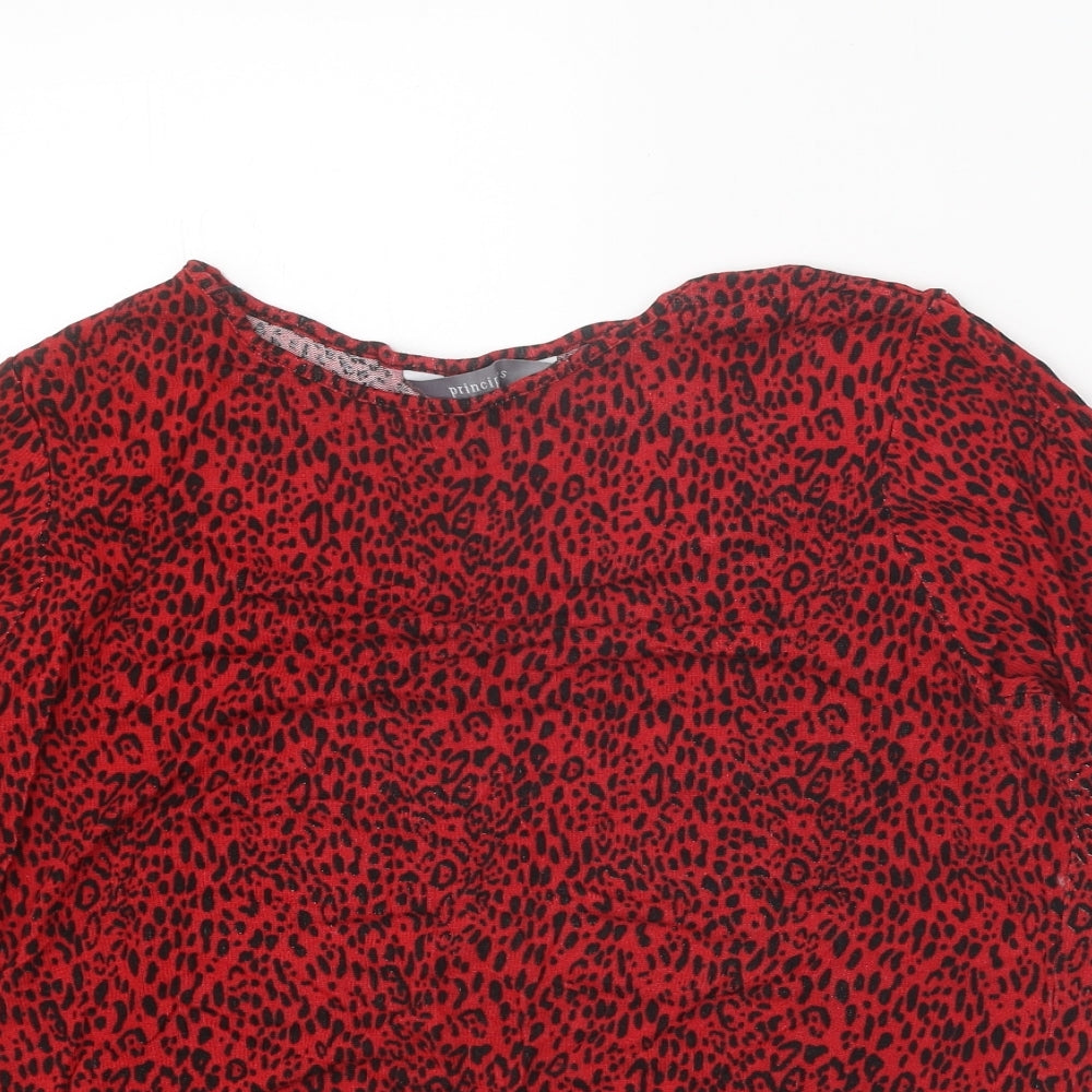 Principles Womens Red Animal Print Polyester Basic T-Shirt Size 14 Round Neck - Leopard Print