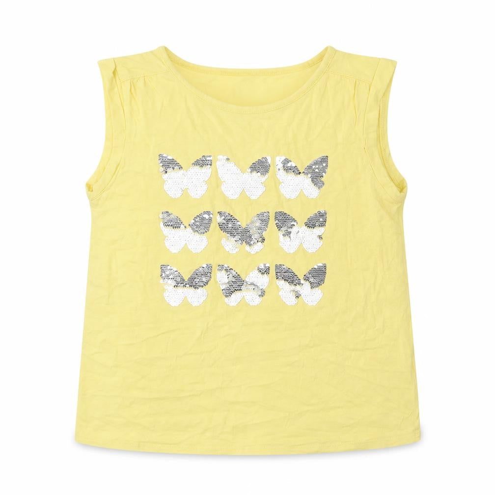 Gap Girls Yellow 100% Cotton Basic Tank Size 10-11 Years Round Neck Pullover - Butterfly