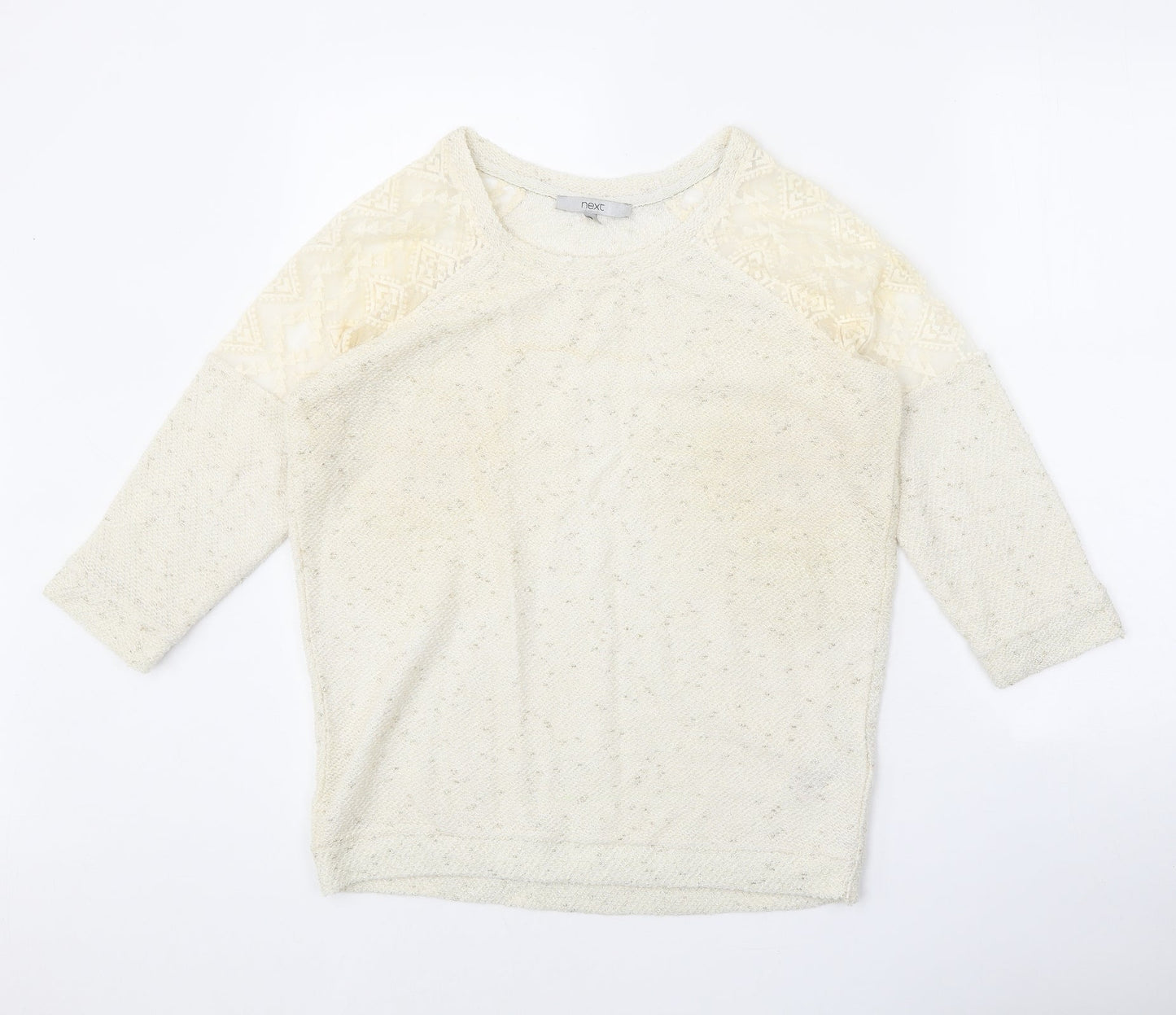 NEXT Womens Beige Round Neck Geometric Cotton Pullover Jumper Size 8