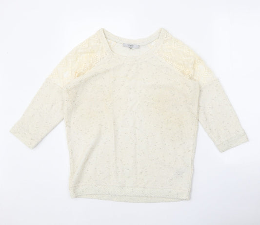 NEXT Womens Beige Round Neck Geometric Cotton Pullover Jumper Size 8