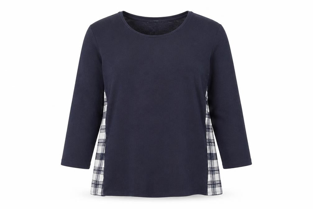 TU Womens Blue Round Neck Plaid Polyester Pullover Jumper Size 16