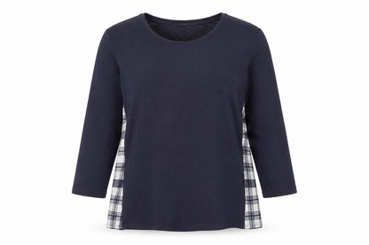 Tu Womens Blue Round Neck Plaid Polyester Pullover Jumper Size 16