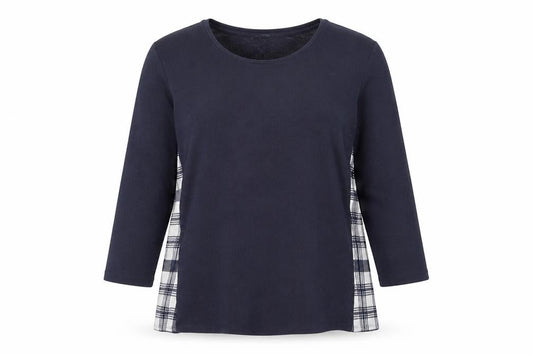 Tu Womens Blue Round Neck Plaid Polyester Pullover Jumper Size 16
