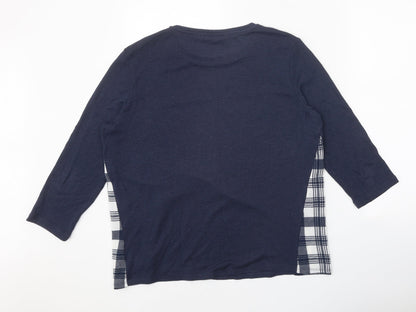 Tu Womens Blue Round Neck Plaid Polyester Pullover Jumper Size 16