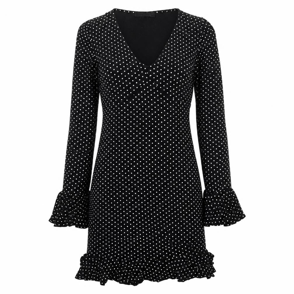 Select Womens Black Polka Dot Viscose Mermaid Size 12 V-Neck Pullover