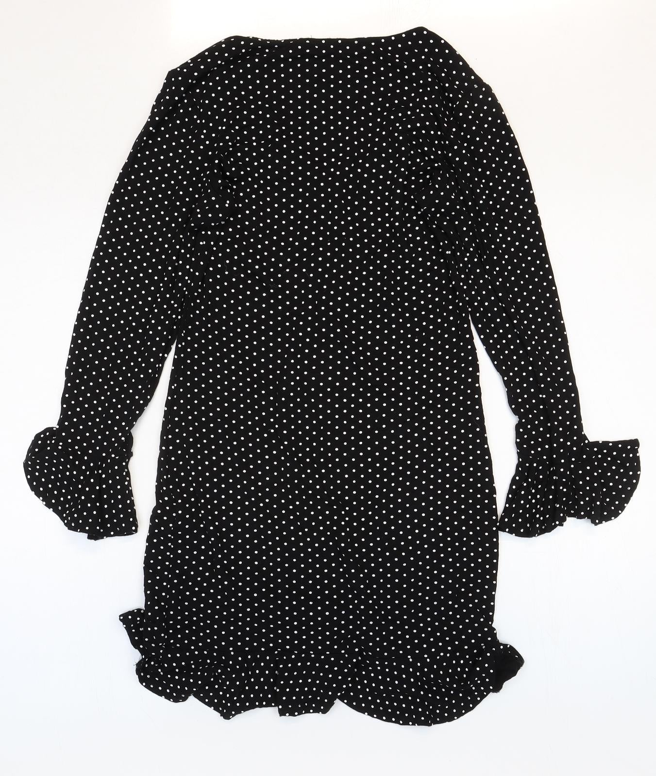 Select Womens Black Polka Dot Viscose Mermaid Size 12 V-Neck Pullover