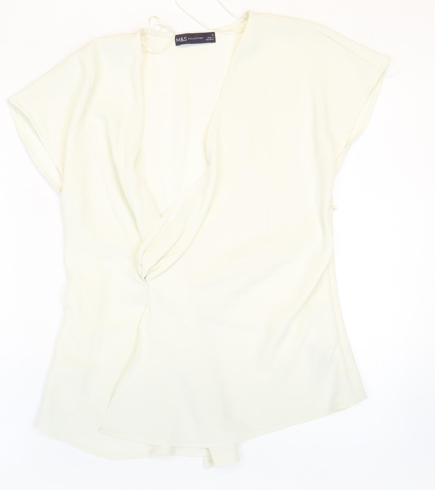 Marks and Spencer Womens White Polyester Basic Blouse Size 10 V-Neck - Twist Detail