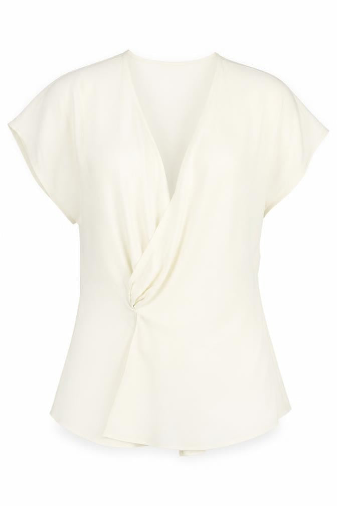 Marks & Spencer Womens White Polyester Basic Blouse Size 10 V-Neck - Twist Detail
