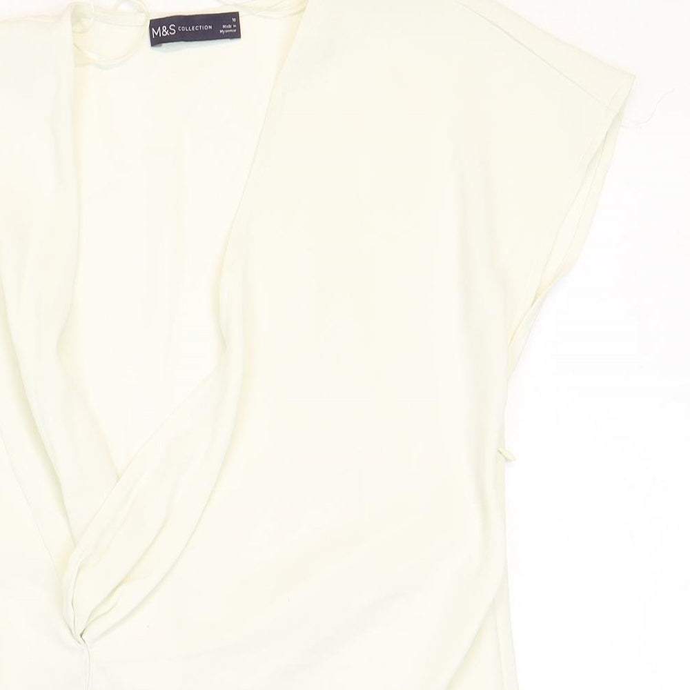 Marks and Spencer Womens White Polyester Basic Blouse Size 10 V-Neck - Twist Detail