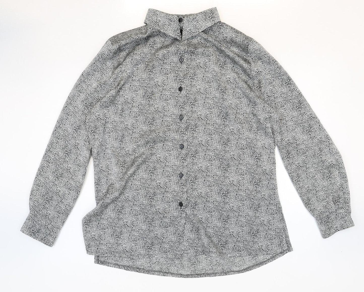 Basler Womens Grey Geometric Polyester Basic Button-Up Size 44 V-Neck