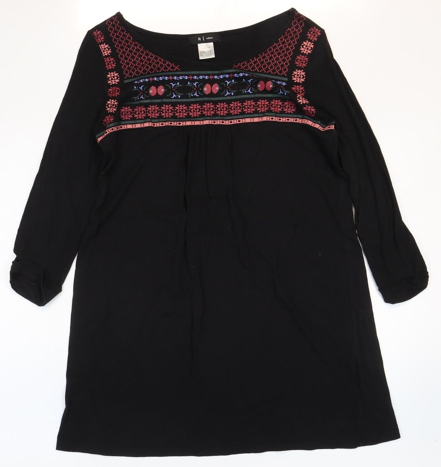 R Edition Womens Black Cotton Basic Blouse Size 6 Boat Neck - Size:6/8