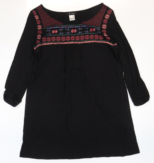 R Edition Womens Black Cotton Basic Blouse Size 6 Boat Neck - Size:6/8